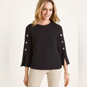 Chico's Women's Black Solid Military Detail Popover Blouse Size 1 (M/8)